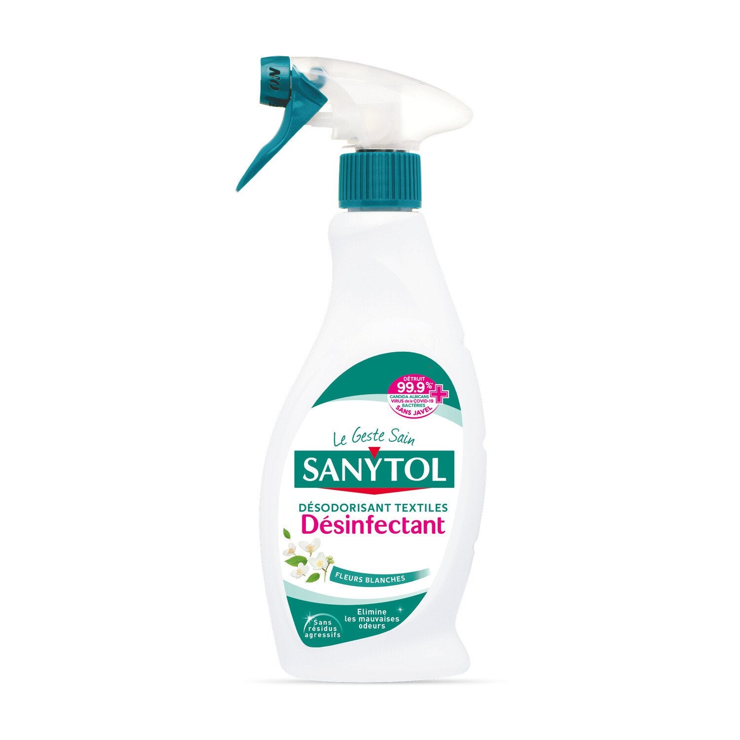 Disinfectant Surfaces et Textiles Fraicheur Fleurs Blanches Sanytol