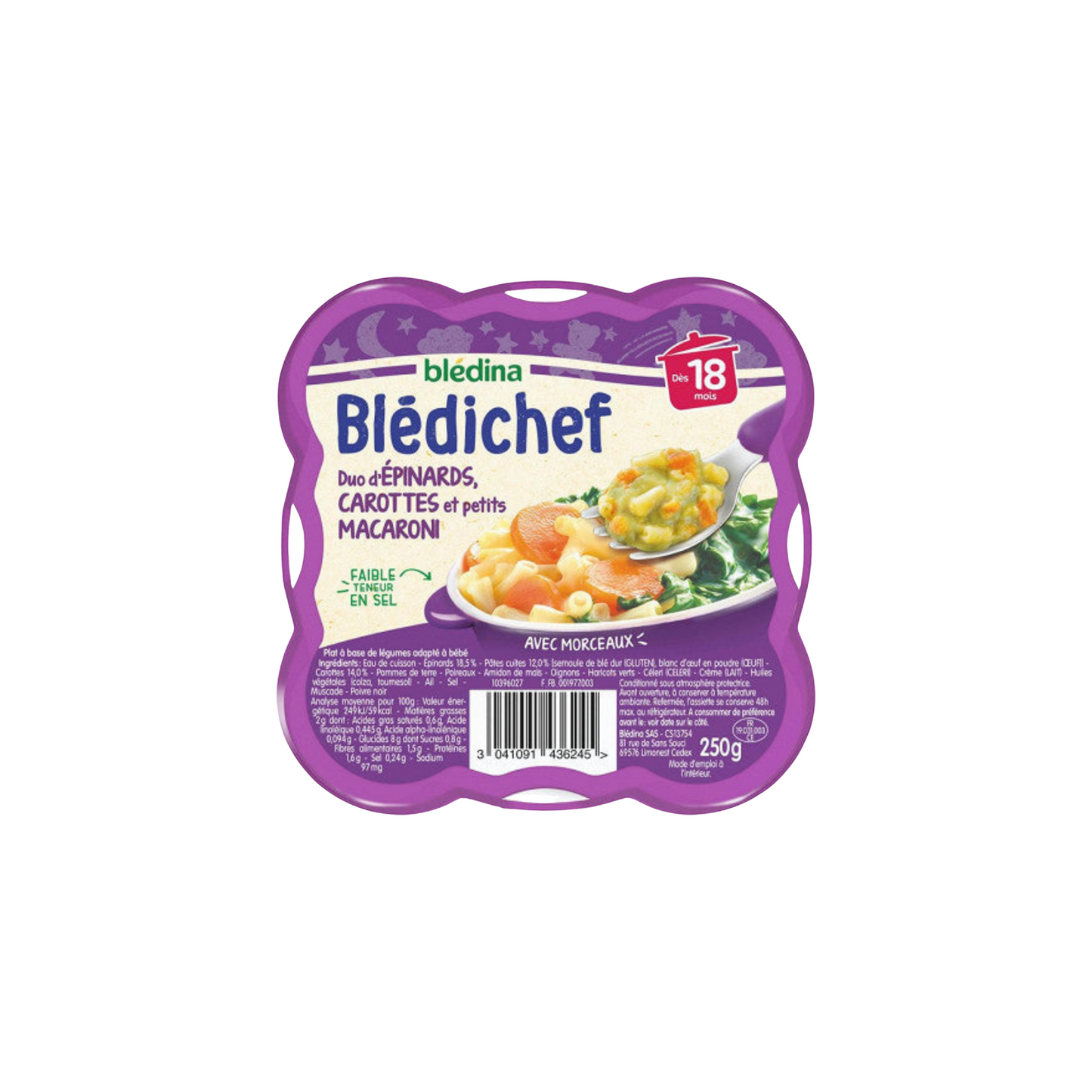BLEDINA Bledichef duo épinards carottes et petits macaroni dès 18 mois 360g -D53/50