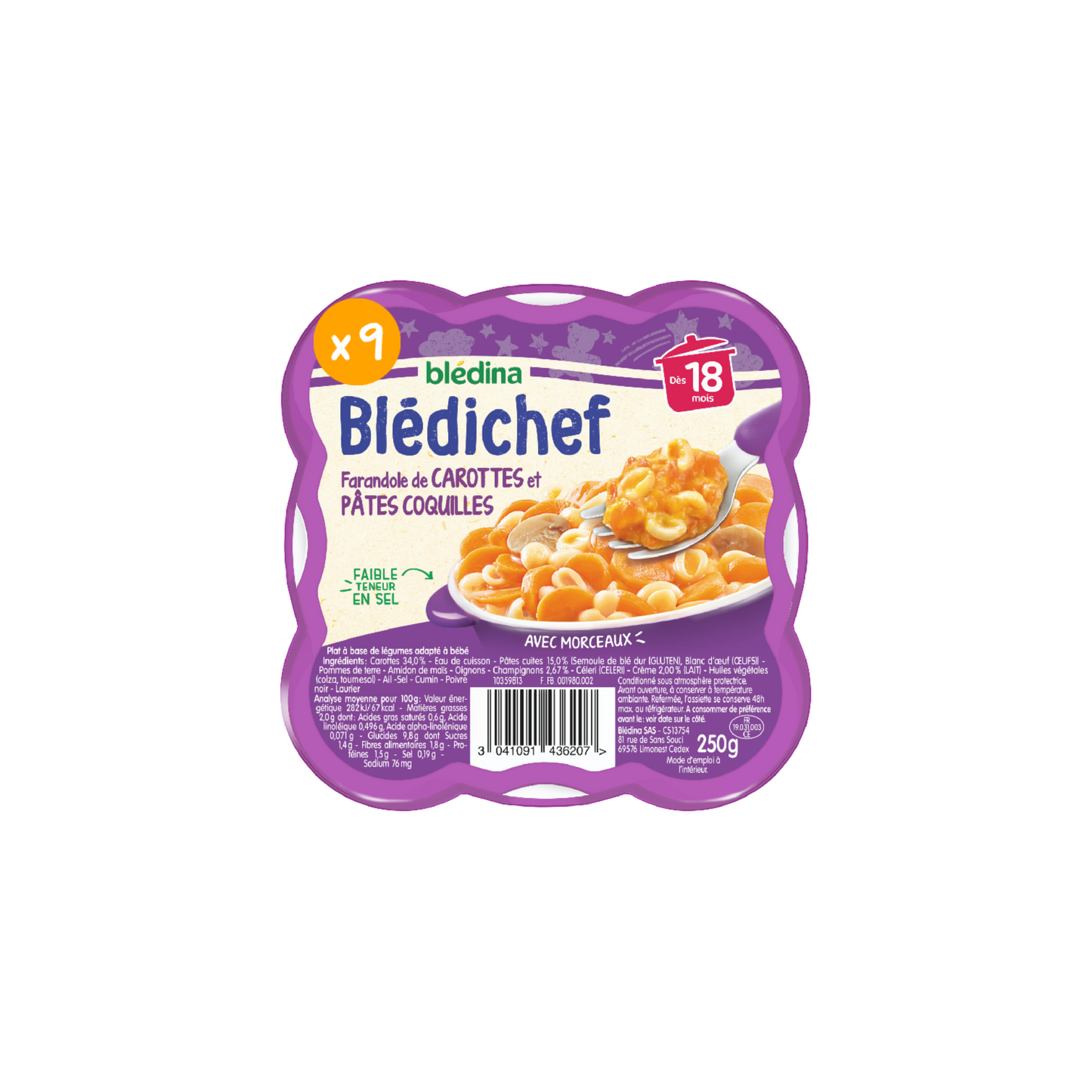 Bledina Blédichef - Baby dish from 18 months farandole carrots and shells 250g -d52