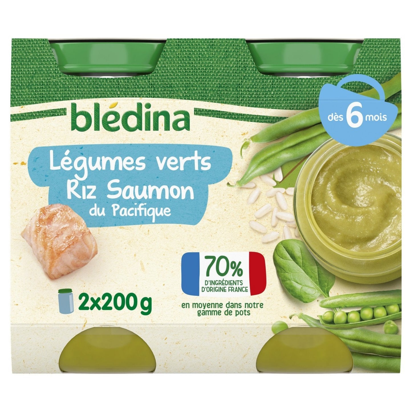 BLEDINA Plat bébé dès 6 mois Légumes verts Riz Saumon 400g — Épicerie française Montréal | Euro-Market