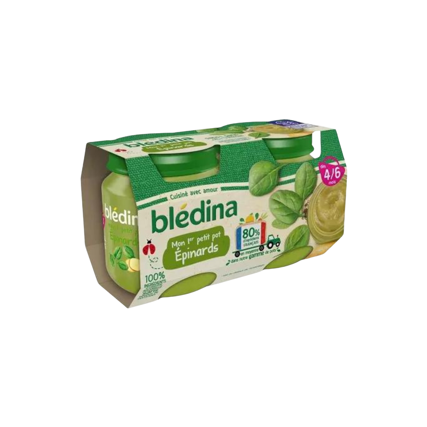 BLEDINA Pots bébé 4/6 mois épinards 2x130g 260g -D12