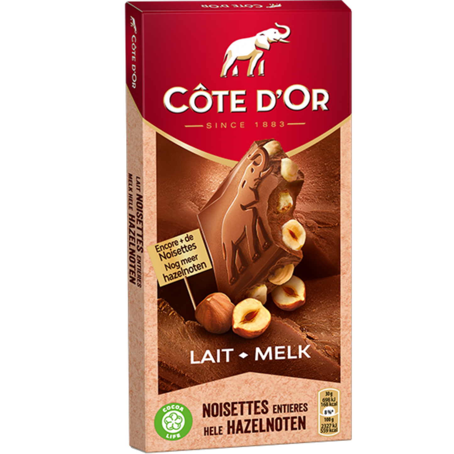 COTE D'OR Bloc lait noisette 180g -B43