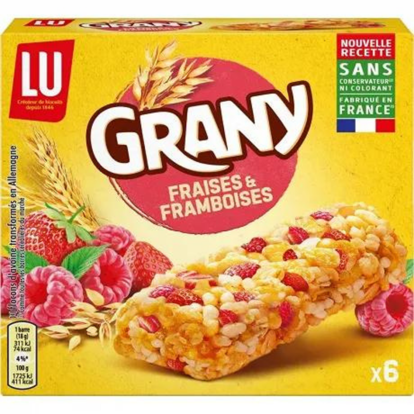 GRANY Barres céréales morceaux de fraises & framboises 108g -D73