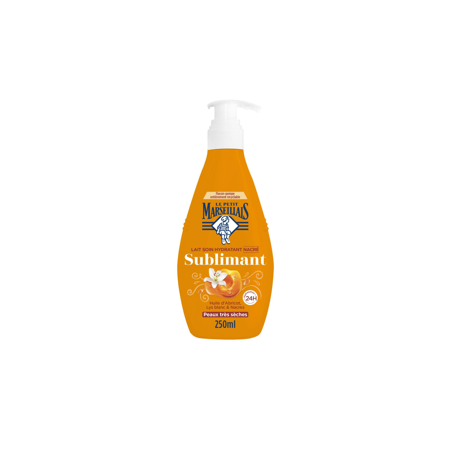 LE PETIT MARSEILLAIS Lait Soin Hydratant Nacré Sublimant Peaux Très Sèches Huile D’Abricot, Lys Blanc & Nacres 250ml -J104