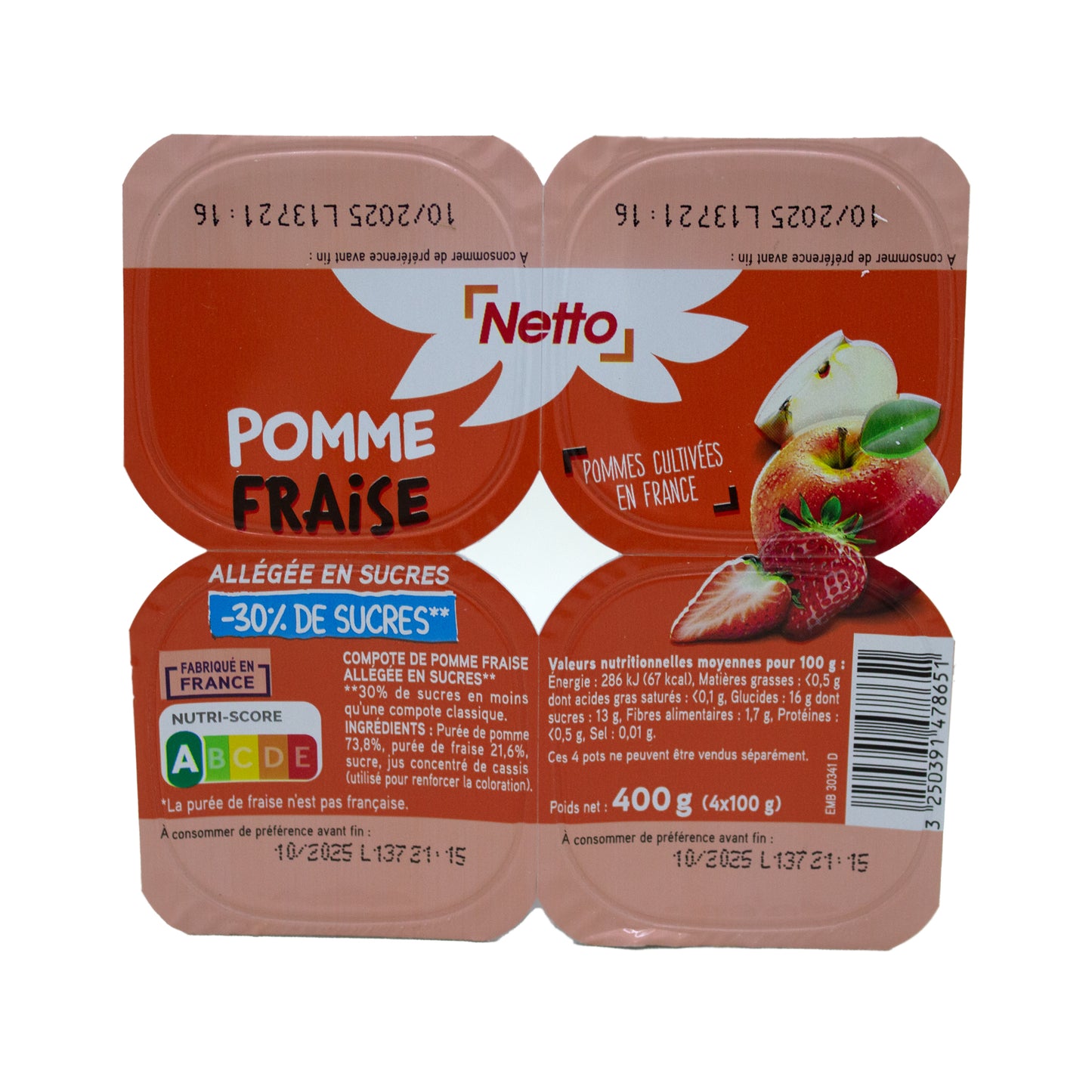NETTO Dessert fruits pomme fraise 4x100g -D12