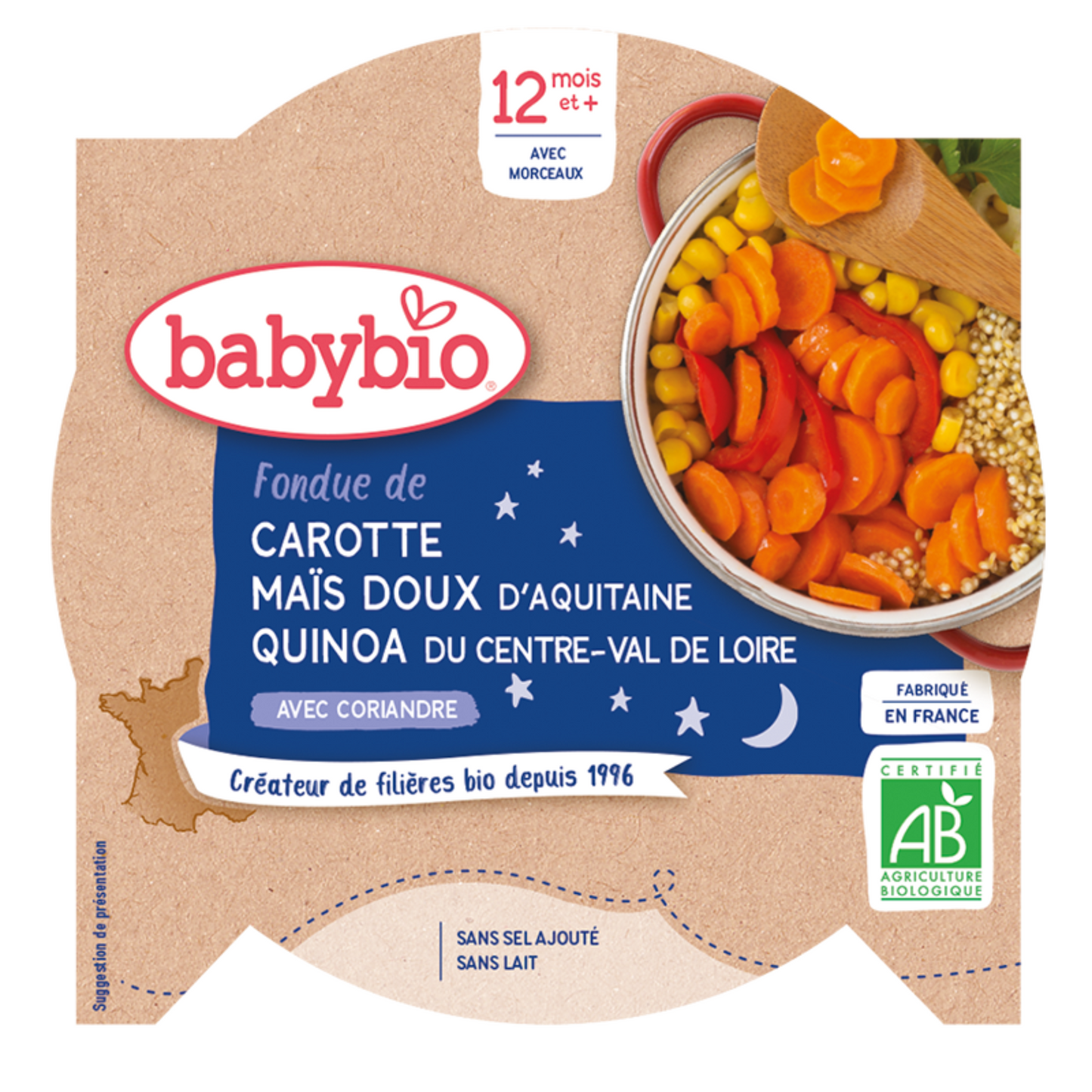 BABYBIO Fondue de Carotte Maïs doux d'Aquitaine Quinoa du Centre 230g -D24