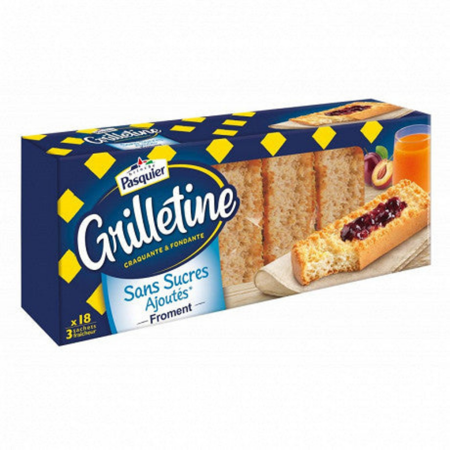Grilletine, un concentré de plaisir dans une tartine grillée ! Avec sa texture croustillante et fondante et ses recettes variées, elle séduira les plus grands comme les plus petits. Pratique avec sa forme idéale à tartiner et son emballage refermable, elle vous facilitera le petit déjeuner