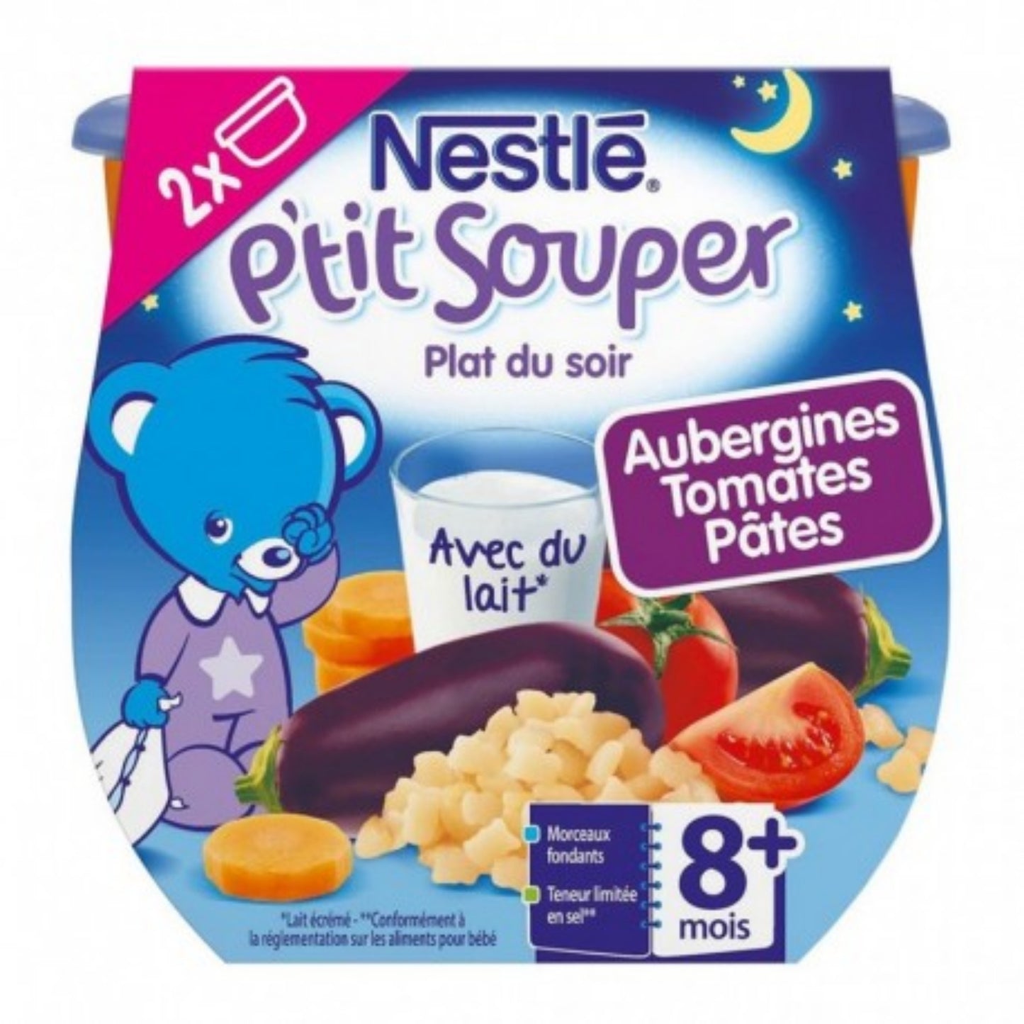 Nestlé P'tit Souper Bol Aubergines tomatoes and pasta from 8 months 2x200g -d24