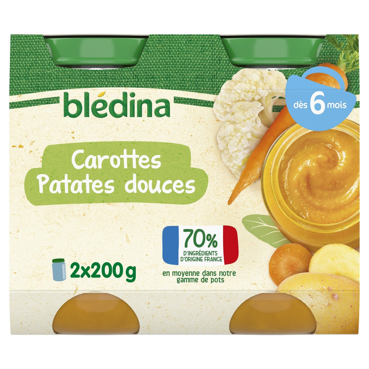 BLEDINA Petit pot bébé dès 6 mois carottes patates douces 2pots 400g -D43