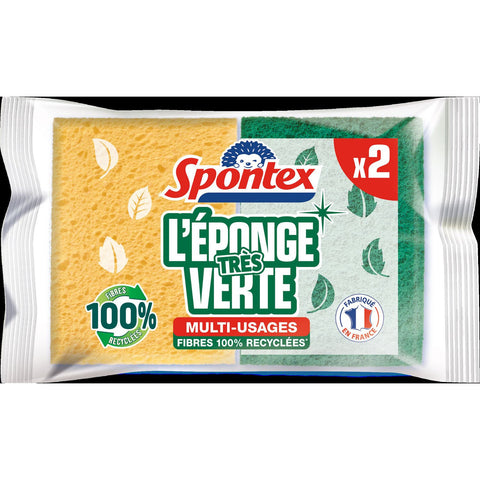 SPONTEX Eponge végétale très vertes grattantes fibre recyclées LOT DE 2 -J23