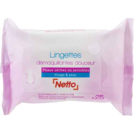 NETTO Lingettes démaquillantes peaux sensibles x25 50g -J51
