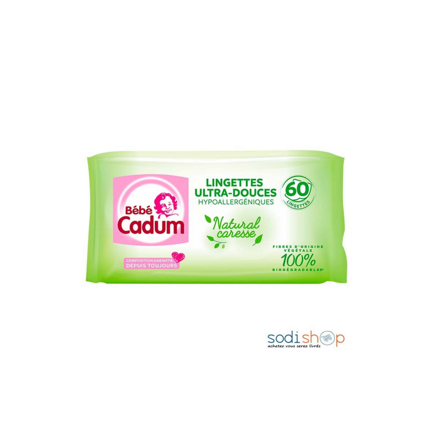 CADUM Lingettes Bébé Natural Caresse 2x60 -J74