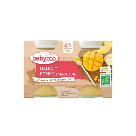 BABYBIO Compotes bébé dès 4 mois, pomme mangue 2x130g -D13