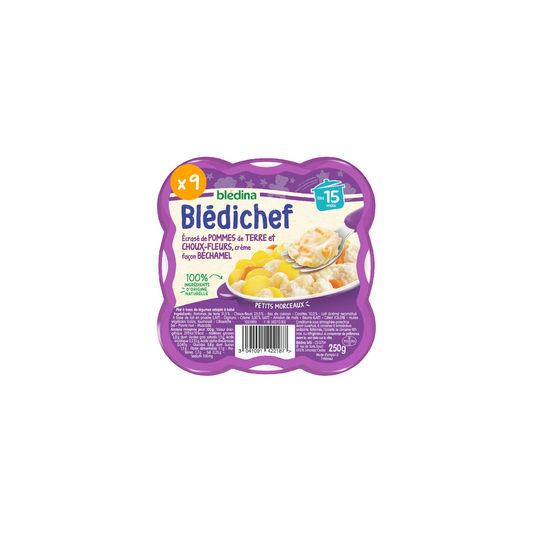 BLEDINA Blédichef  Plat bébé dès 15 mois Ecrasé de pommes de terre et choux fleurs & crème façon béchamel 250g -D42/40