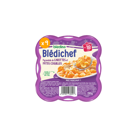 BLEDINA Blédichef  Plat bébé dès 18 mois farandole de carottes et pâtes coquilles 250g -D42