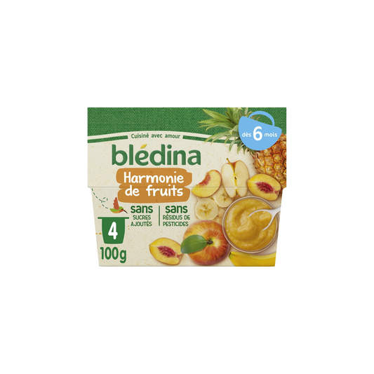 BLEDINA Purée de fruits bébé dès 6 mois harmonie de fruits 4pots 400g -D34
