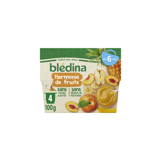 BLEDINA Purée de fruits bébé dès 8 mois pomme poire mandarine 4 pots 400g -C23
