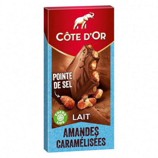 COTE D'OR Bloc lait amandes caramélisée et pointe de sel 180g -B33