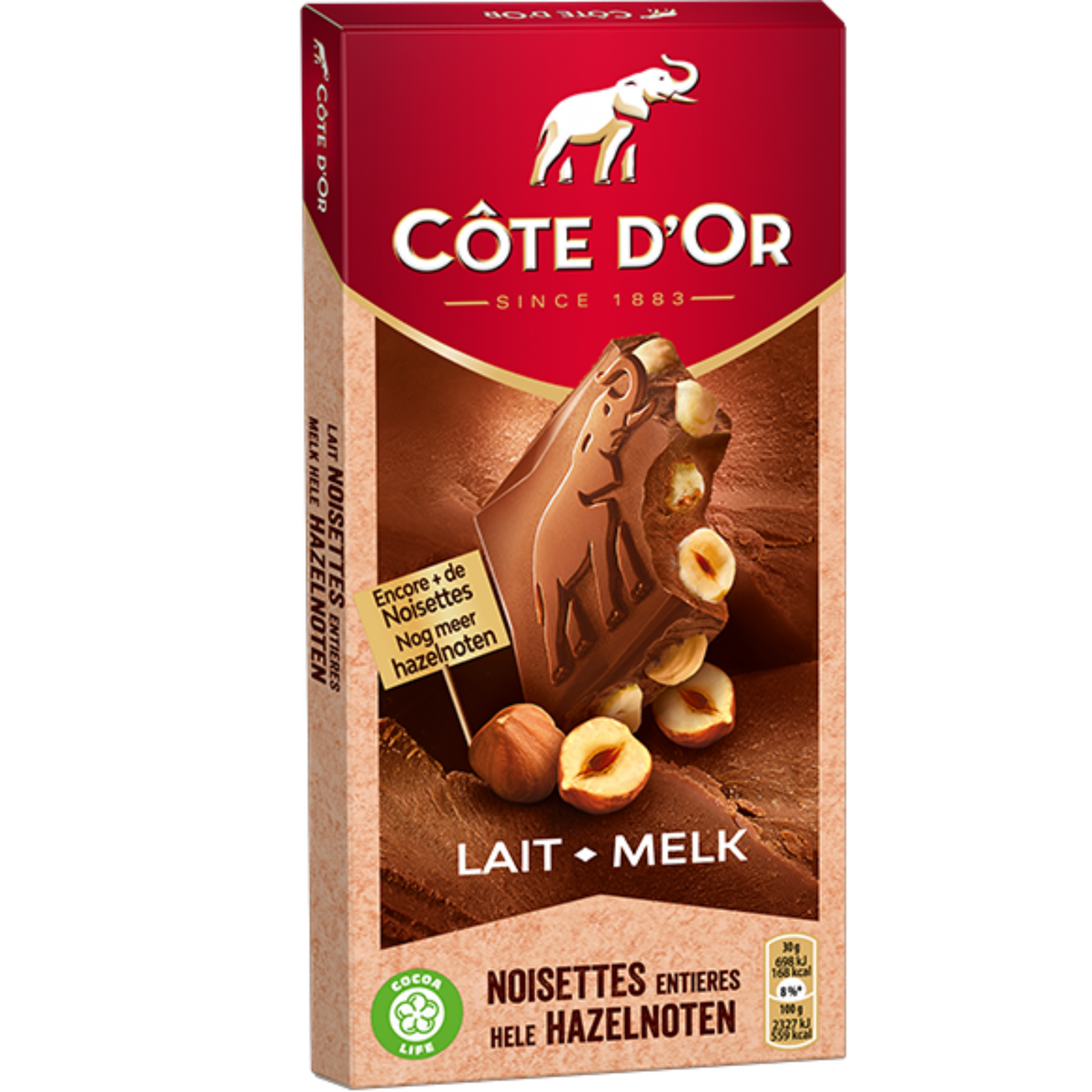 COTE D'OR Bloc lait noisette 180g  -B23