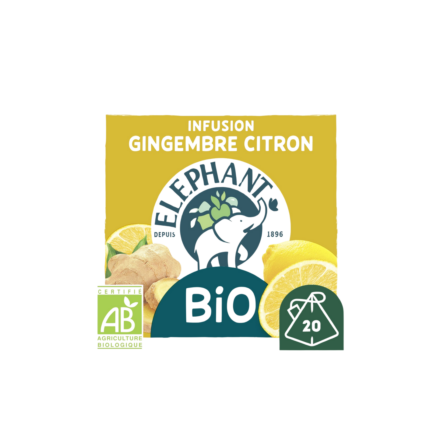 Elephant Lemon ginger infusion, organic 20 sachets 34g -e130