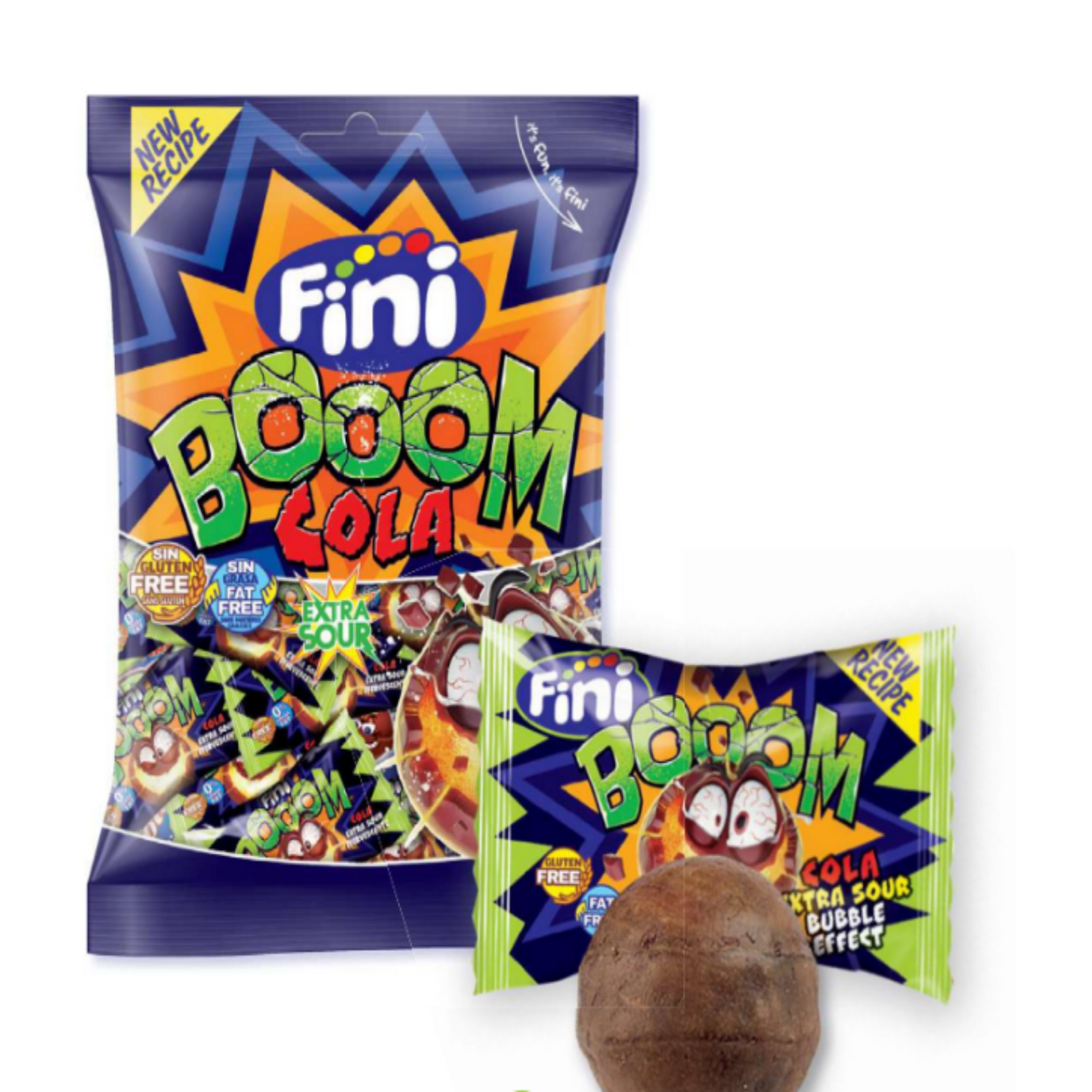  Fini Booom Cola 80g - Bonbons gélifiés goût cola, fourrés et acidulés