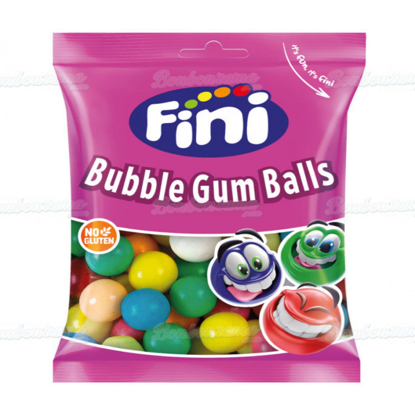 Bonbons FINI Bubble Gums Balls 90g - Chewing-gums en forme de balles colorées, sachet de 90g
