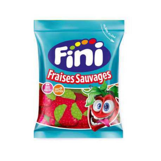 Sachet FINI Fraises & Sauvages 90g avec bonbons colorés en forme de fraises et fruits des bois