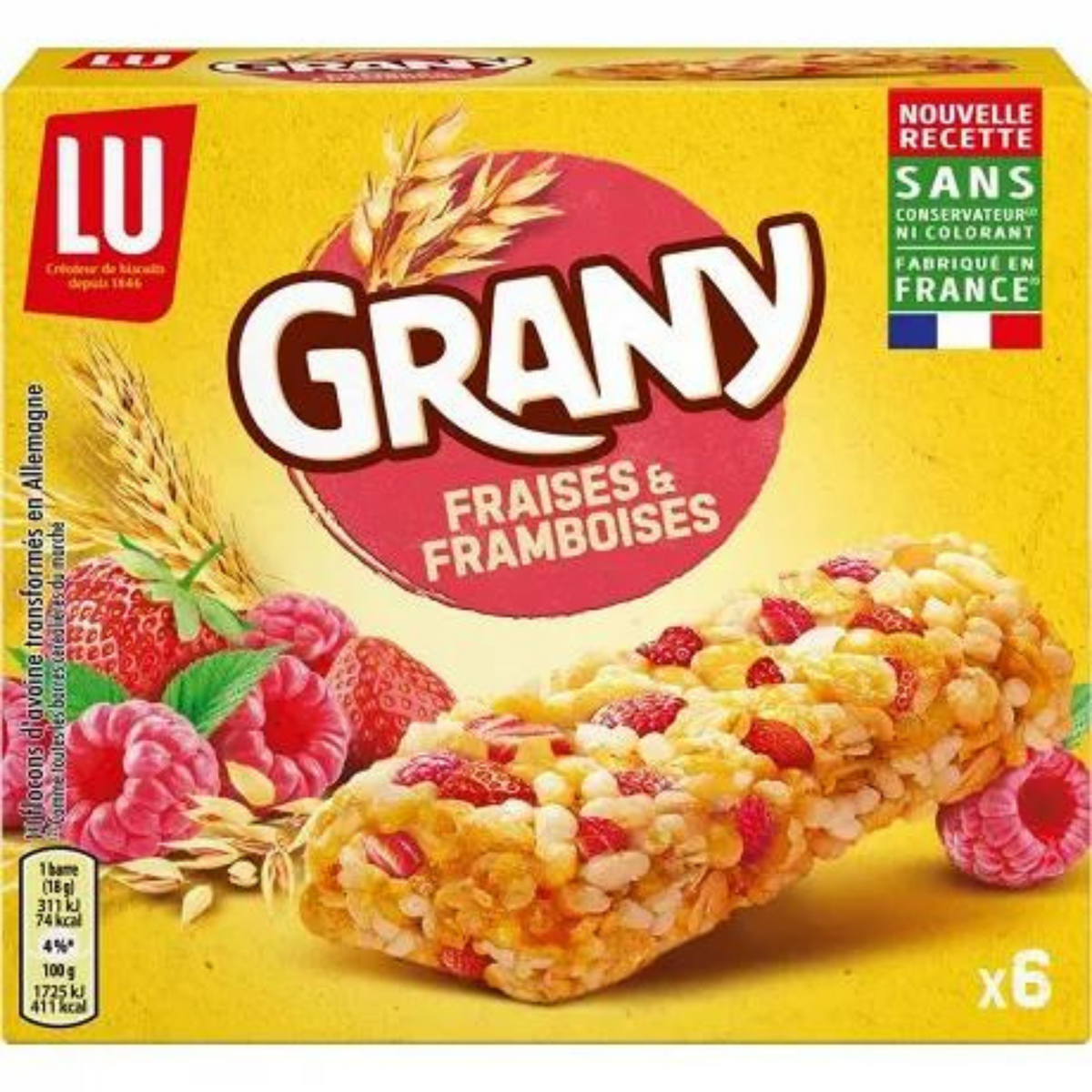 Grany Cereal bars pieces of strawberries & raspberries 108g -d112