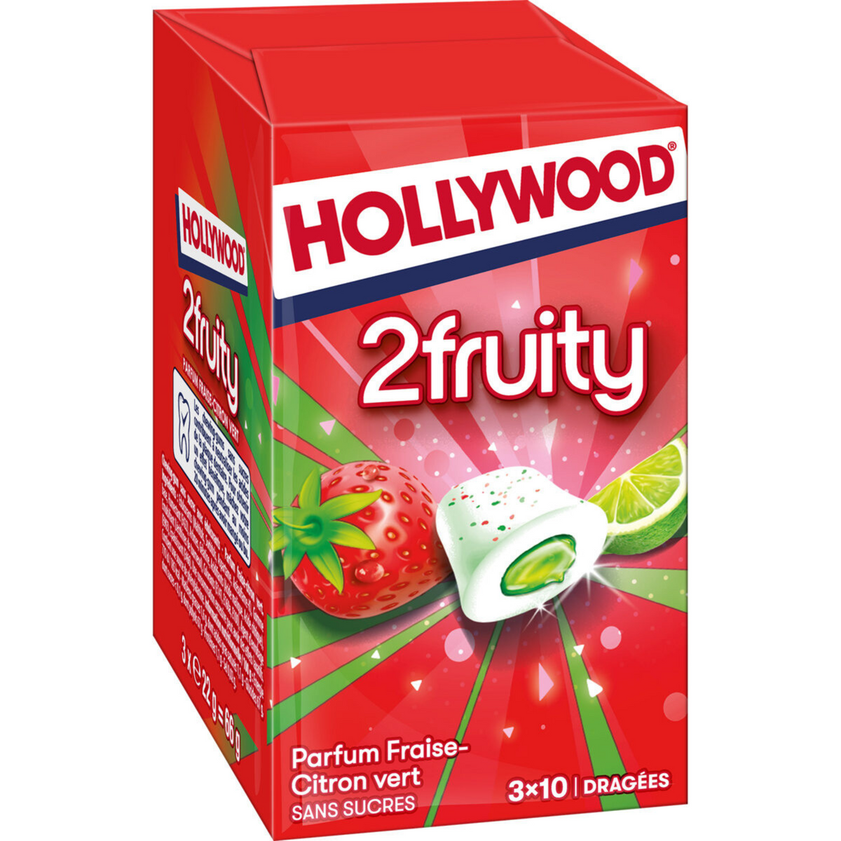 Hollywood chewing gum with lime strawberry without sugars 2Fruity 66G -B62