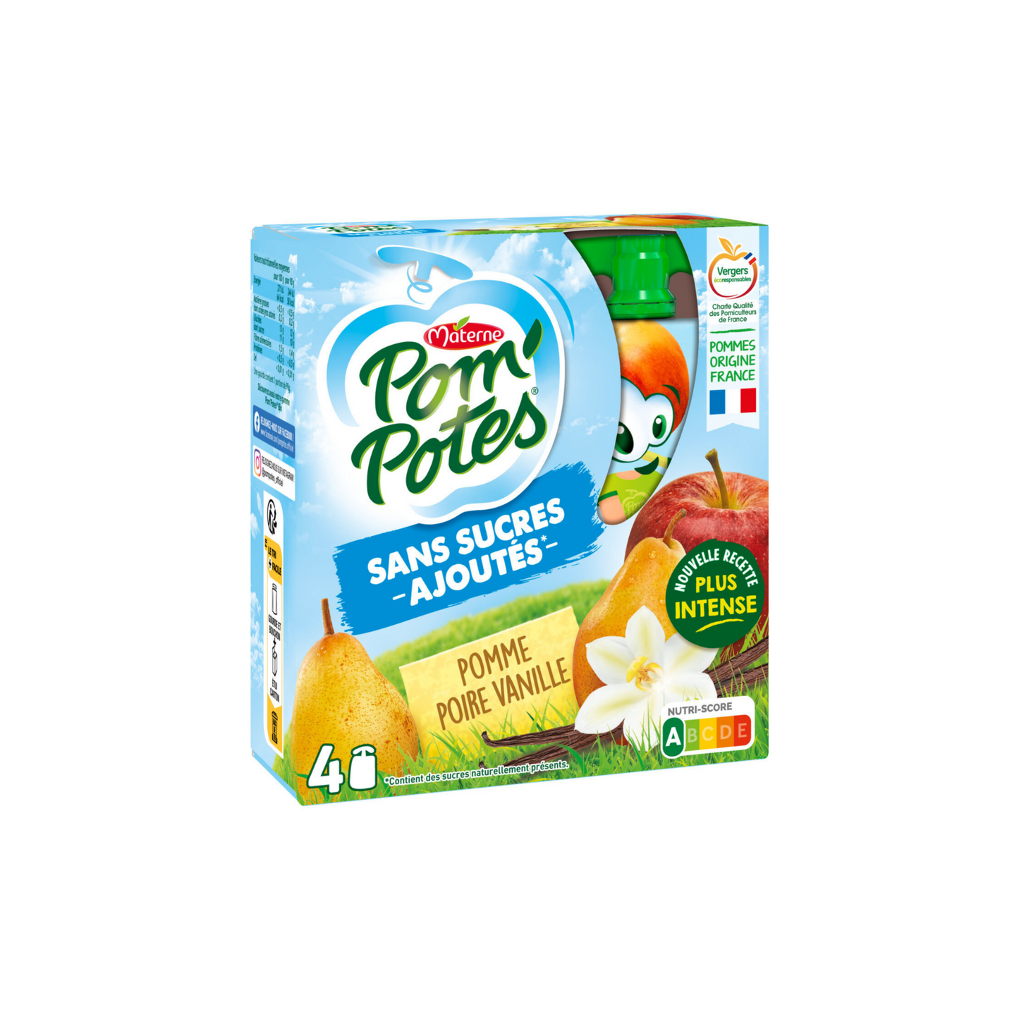 MATERNES Compotes Gourdes Pomme Poire Vanille 4x90g 360g -C41