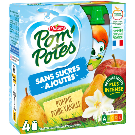 MATERNES Compotes Gourdes Pomme Poire Vanille 4x90g 360g -D31