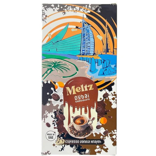MELTZ Dubai Chocolate Coffee 192g - Rich, intense chocolate and coffee blend in a convenient 192g format. Perfect for those who love bold flavors, this product offers a unique gourmet experience that awakens the senses with each taste. Bring a touch of luxury to your coffee breaks with MELTZ, the perfect blend of sweetness and energy