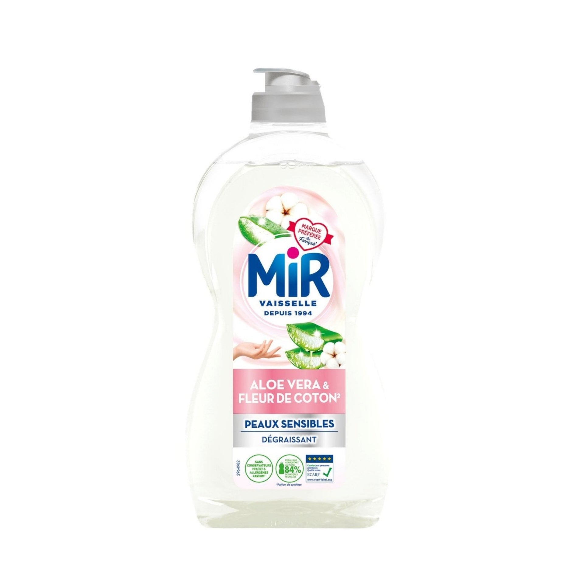MIR Liquide Vaisselle Concentr Hypoallergnique Aloe Vera et Fleurs de  Coton 450ml  Euro-Market - EURO MARKET