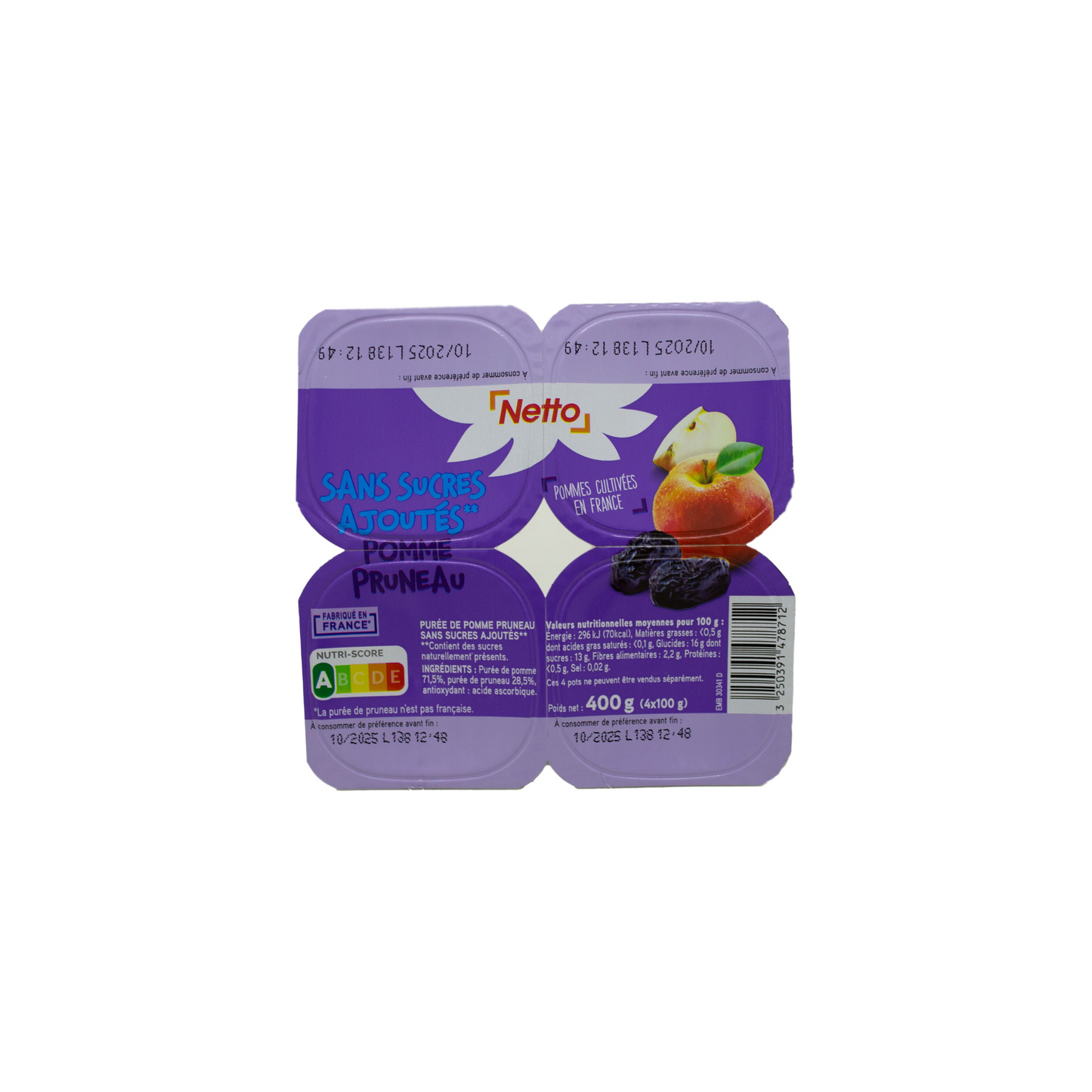 NETTO Puree Puree with Apple Fruits Prune 4x100g -d31