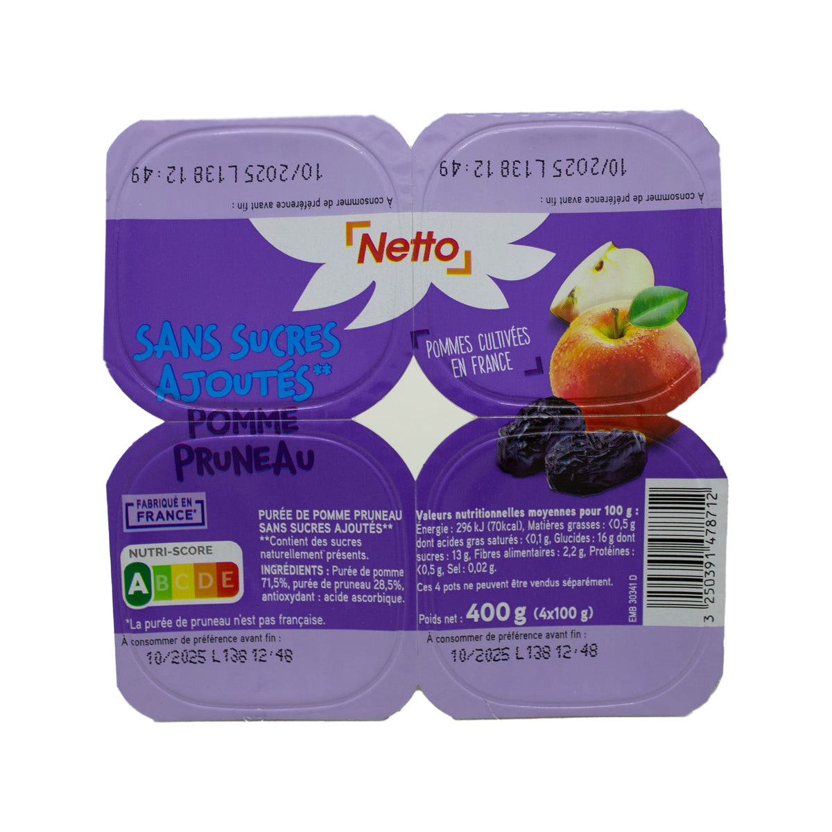 NETTO Puree apple and prune fruit compote 4x100g D41