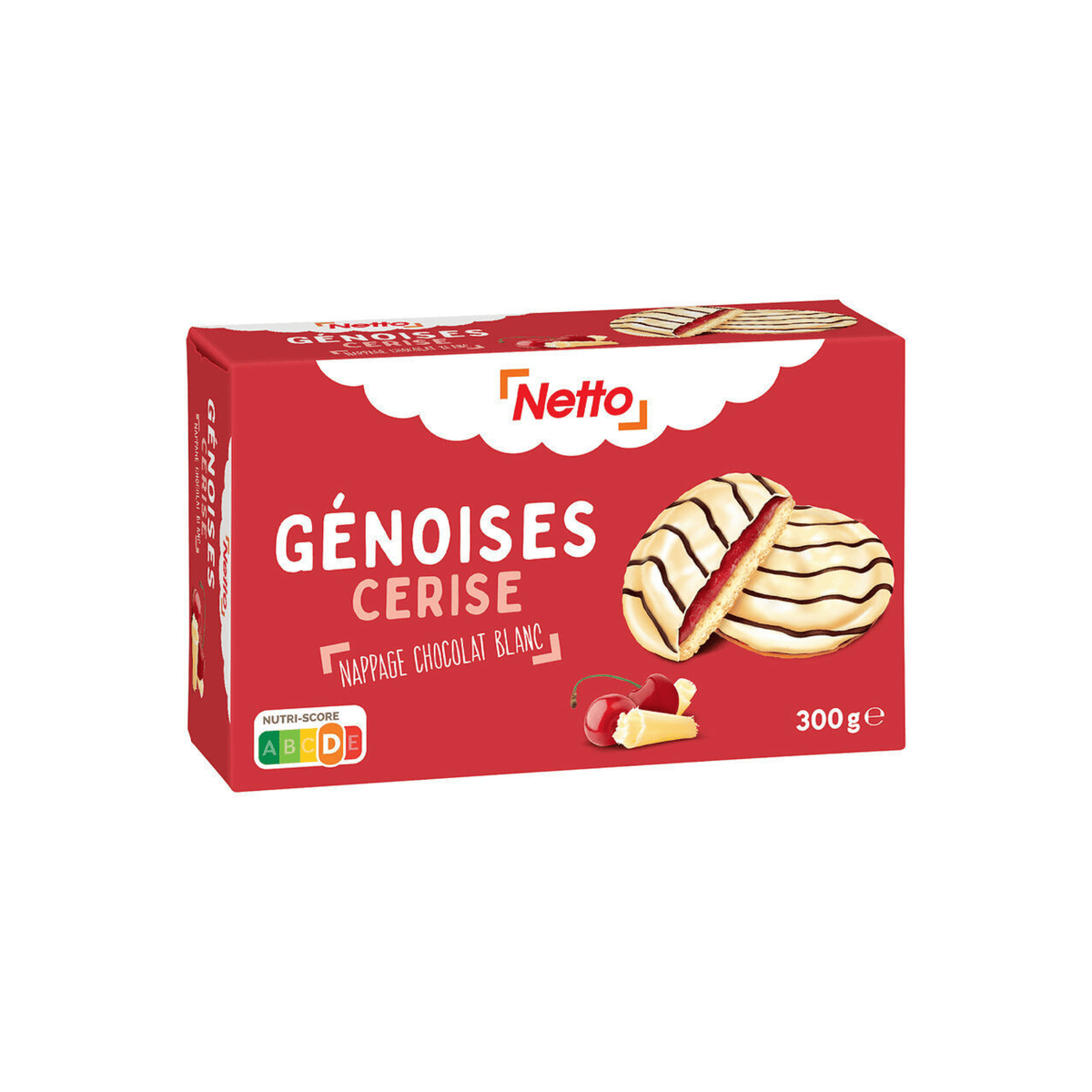 NETTO Génoise cerise nappage chocolat blanc 300g — Épicerie française Montréal | Euro-Market