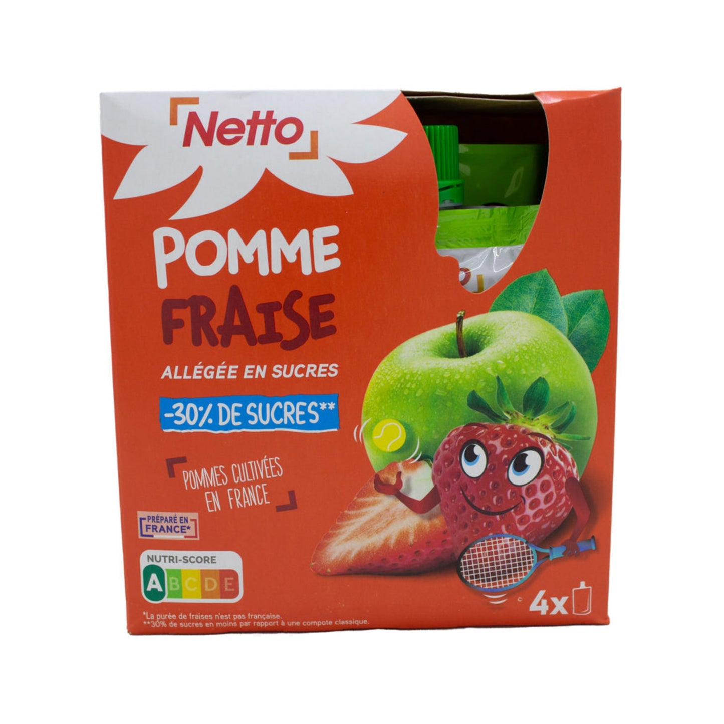 NETTO Gourde Pommes/Fraises Allégée 4x90g -C51