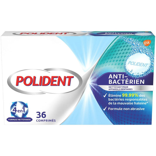 POLIDENT Comprimés nettoyants pour appareil dentaire antibacterie x36 30g -J52