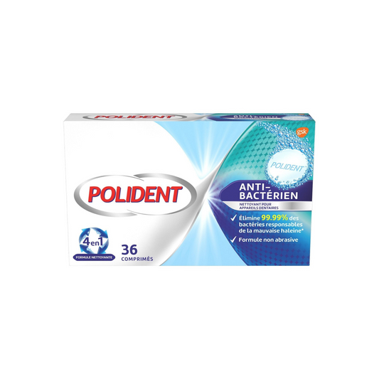 POLIDENT Comprimés nettoyants pour appareil dentaire antibacterie x36 30g -J52