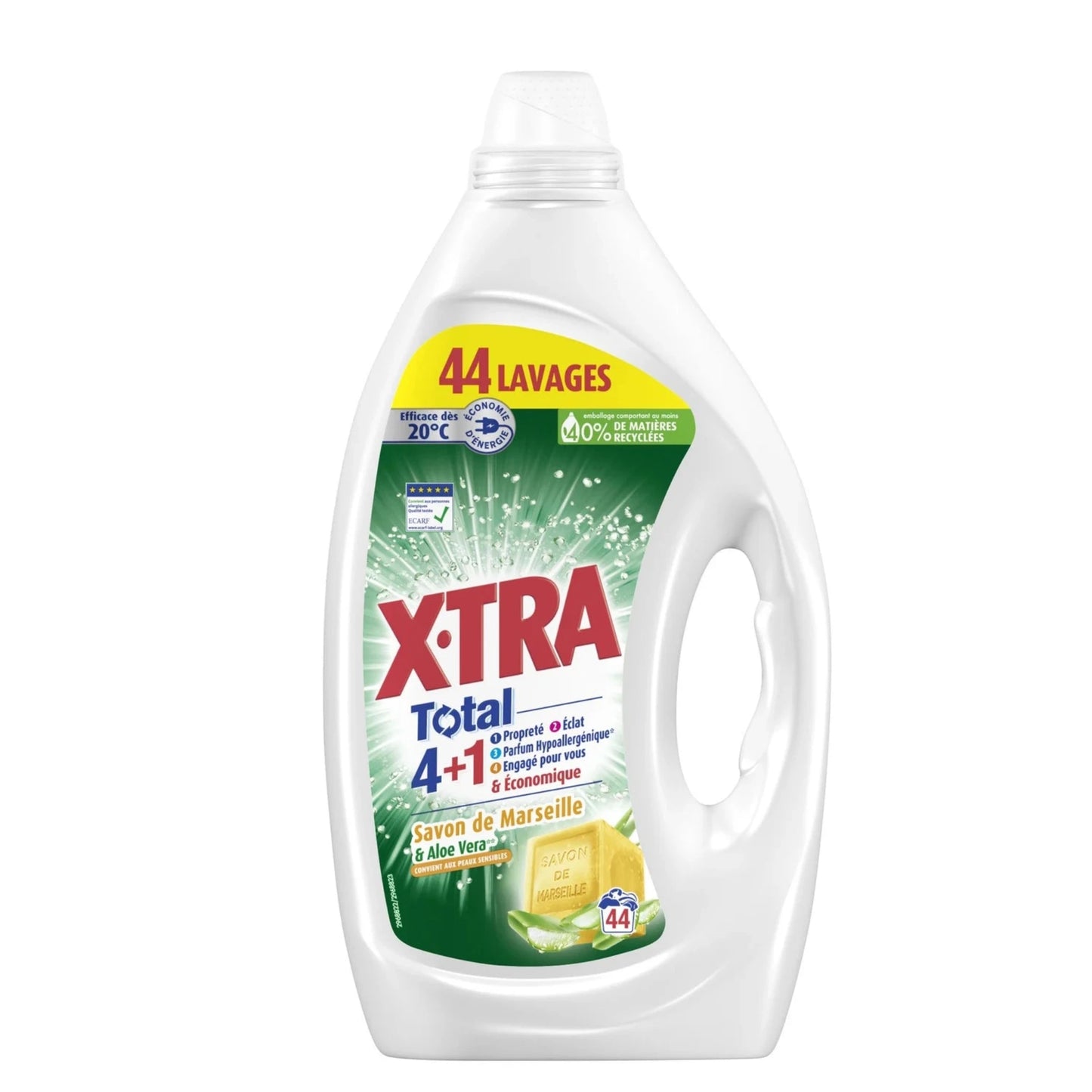 XTRA  Lessive Liquide Total 4en1 Savon de Marseille et Aloe Vera -J42