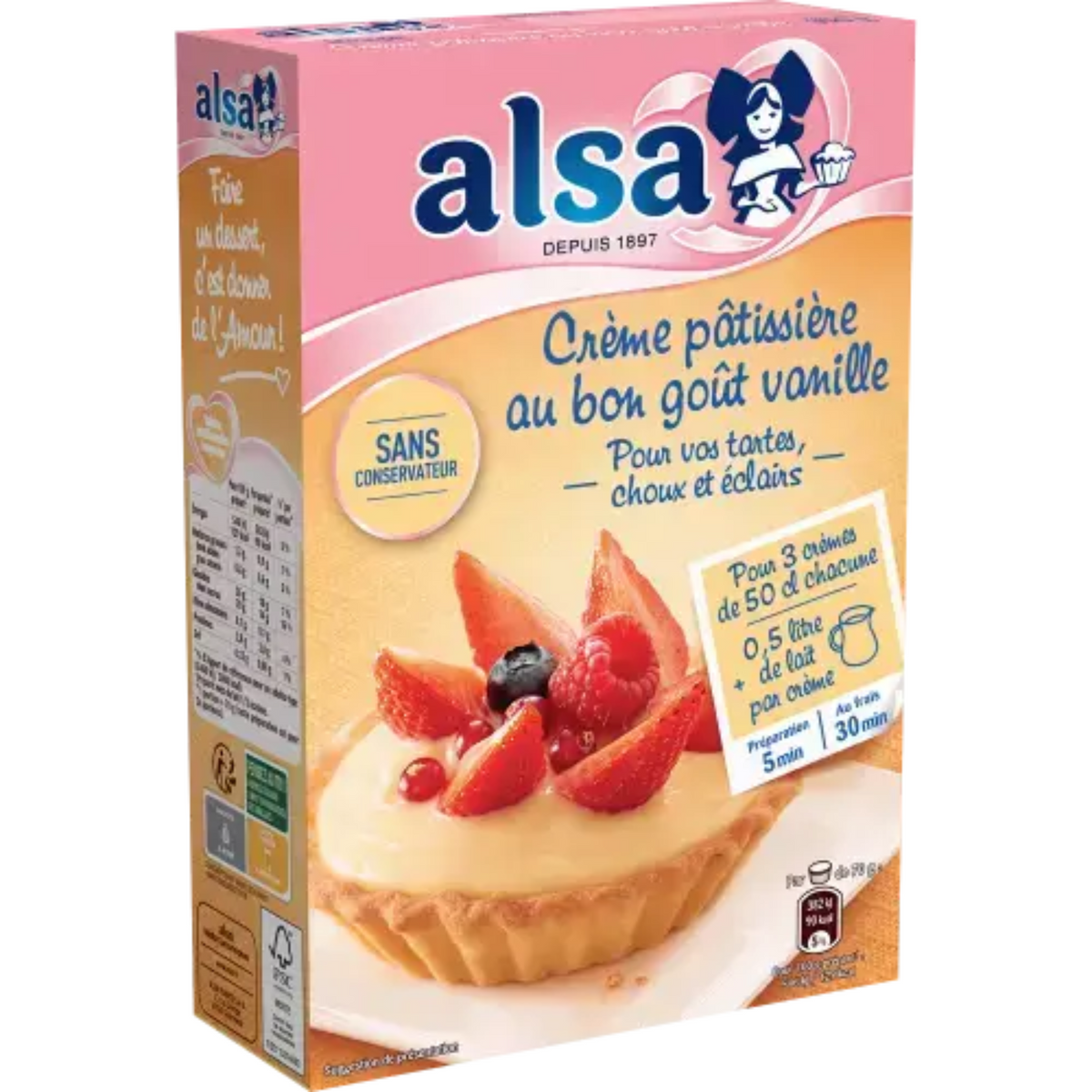 Ajoutez seulement 1/2 L de lait à cette préparation et obtenez une délicieuse crème pâtissière en seulement 5 minutes ! Onctueuse, elle vous permettra de réussir tous vos desserts : flans, choux, crèmes, tartes…