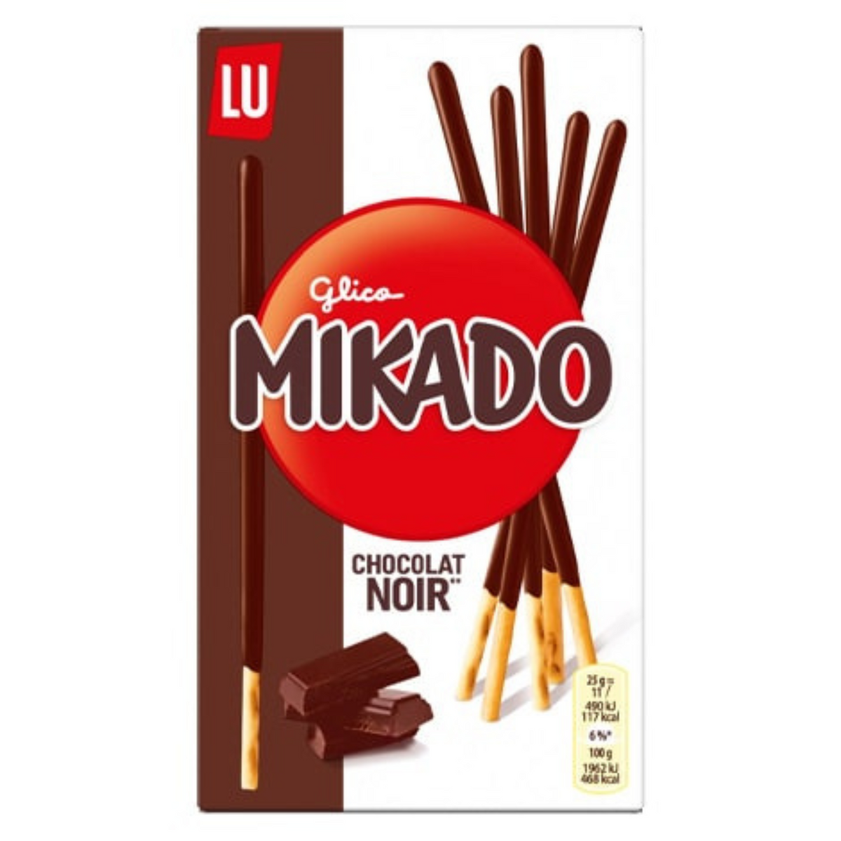 Mikado chocolat noir, un biscuit fin et croquant enrobé d'un délicieux nappage au chocolat noir.
