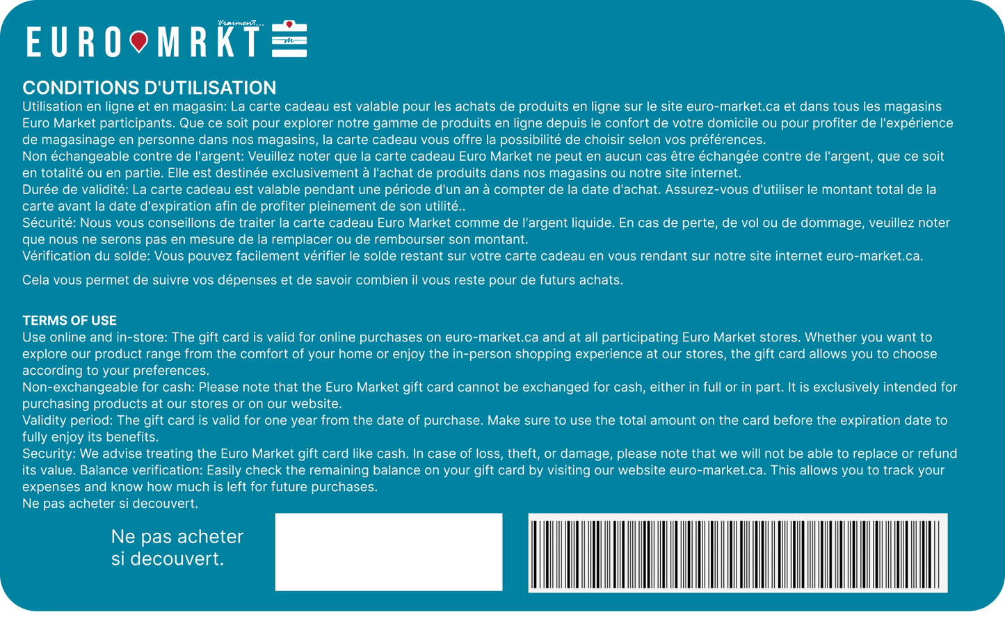 EURO MRKT CarteCadeau à partir de 50$