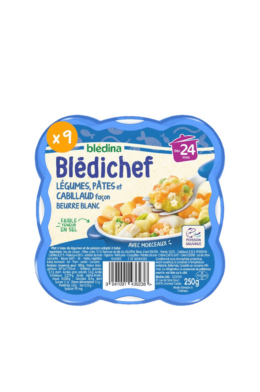 BLEDINA Blédichef - Légumes, pâtes et cabillaud façon beurre blanc 250 g -D23