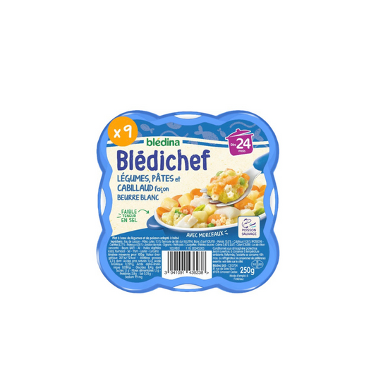 Découvrez les petits plats Blédichef® de Blédina : une large gamme de plats savoureux pour le déjeuner et le dîner, spécialement élaborés pour régaler votre bébé en toute sérénité et lui faire découvrir chaque jour de nouvelles saveurs ! Ce petit plat Blédichef®, riche en morceaux, est adapté à bébé à partir de 24 mois.  18/10/2024