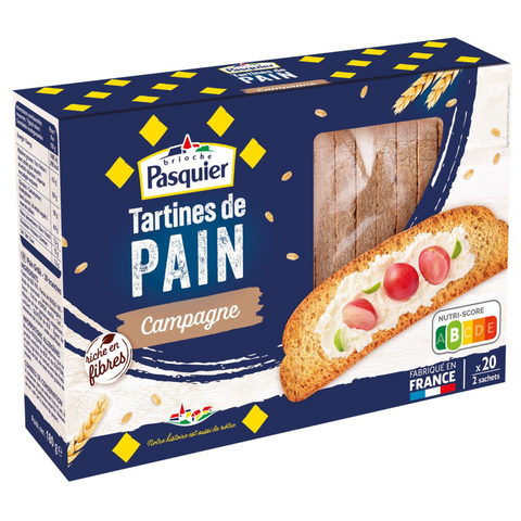 Brioche Pasquier s'inspire de ses racines familiales pour vous proposer des Tartines de Pain Campagne lentement dorées au four à déguster nature, ou accompagnées de sucré ou salé selon vos envies. Nos Tartines de Pain Campagne sont riches en céréales pour vous apporter de l'énergie tout au long de la journée. Nous nous attachons à limiter l'apport en matière grasse, sel et sucre, en recherchant le meilleur équilibre entre Nutrition et Plaisir du Goût.