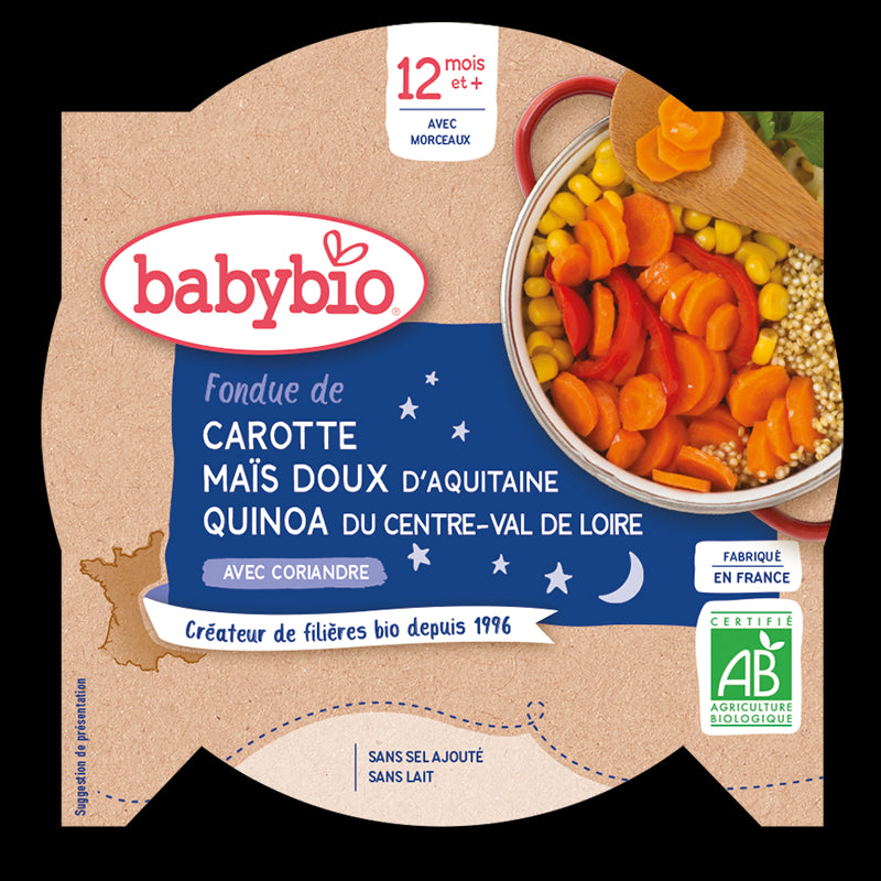 BABYBIO Fondue de Carotte Maïs doux d'Aquitaine Quinoa du Centre 230g -D24/30