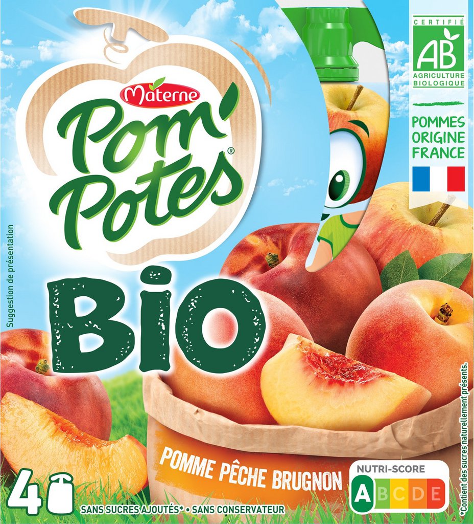 Pompotes compotes organic apple peach & brignon without sugar added 360g