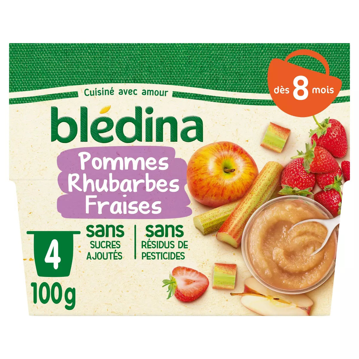 BLEDINA Petit pot dessert pomme rhubarbes et fraises dès 8 mois 400g -D21