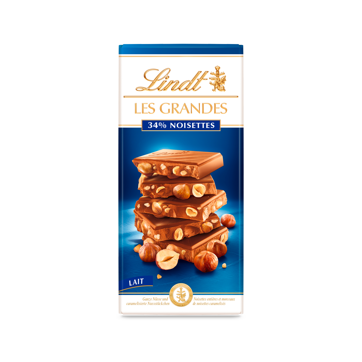 LINDT Tablet LES GRANDES Milk 34% Hazelnuts 150g